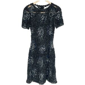 Rina diMontella Vintage Black Textured 80s Knee Length Dress